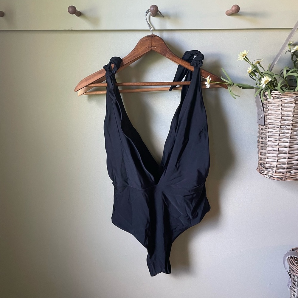 Aerie Black Low Cut One Piece Swimsuit